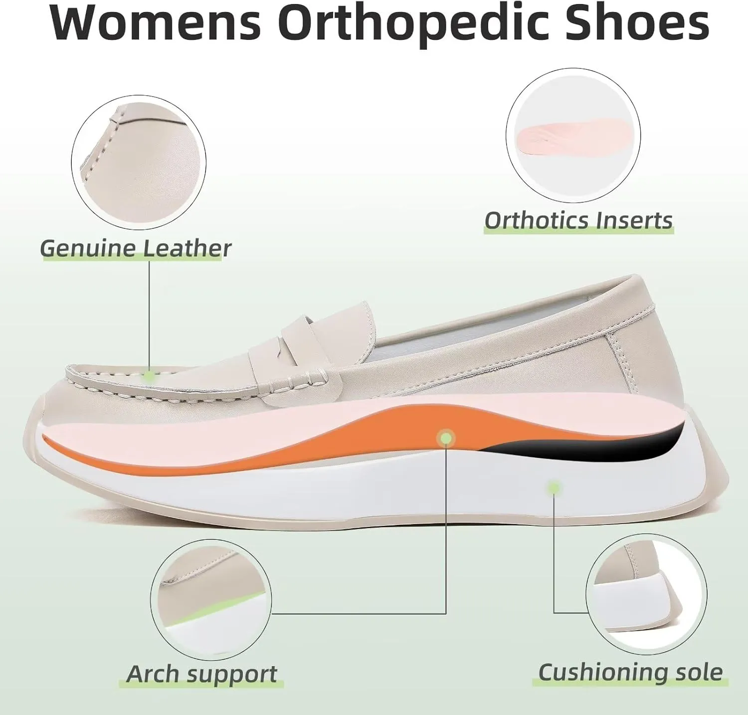 OrthoComfoot Women's Orthopedic Slip-On Loafers Walking Shoes: Comfortable Plantar Fasciitis Dress Shoes with Arch Support, Casual Orthotic Leather Oxfords for Foot and Heel Pain Relief