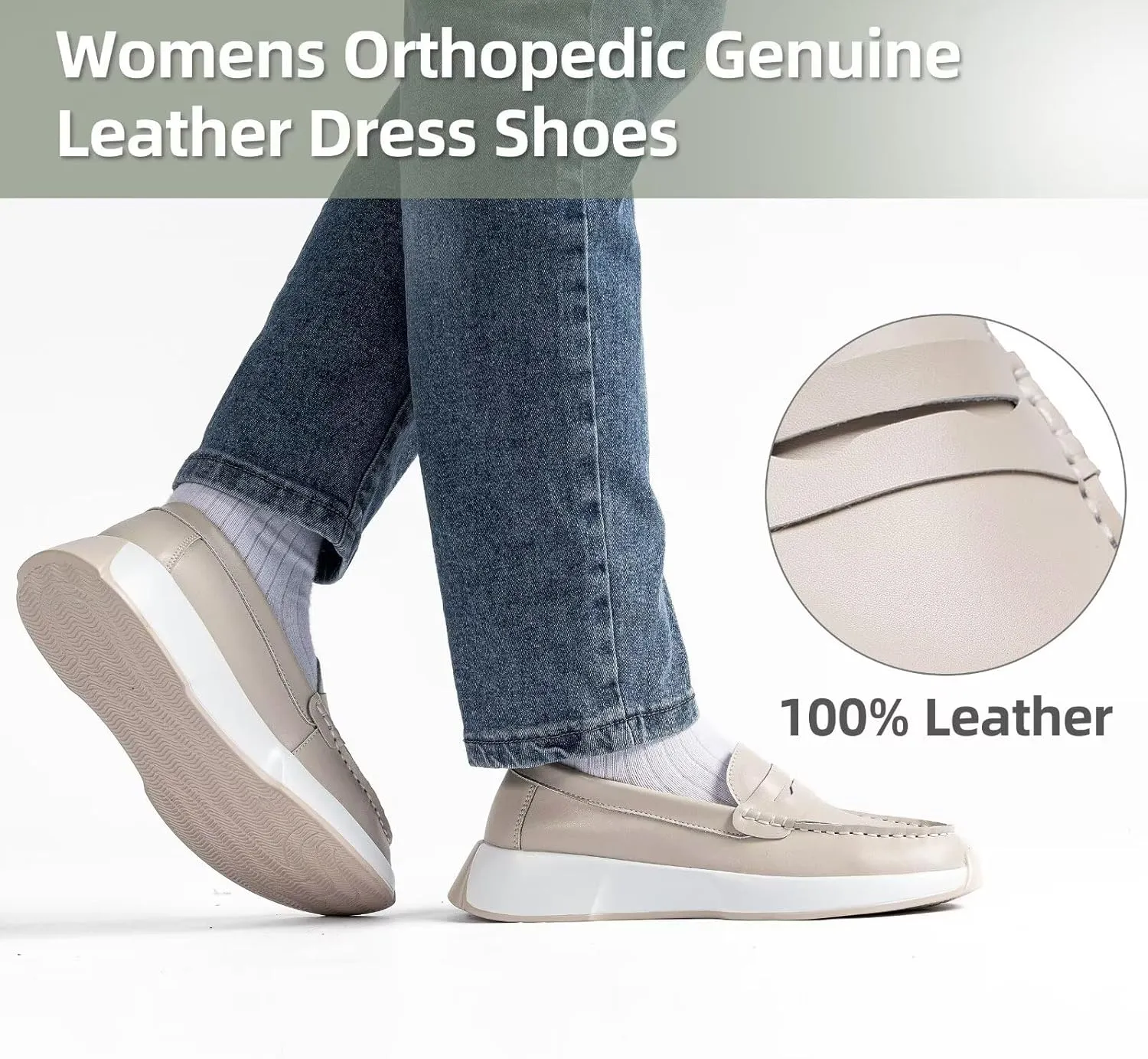 OrthoComfoot Women's Orthopedic Slip-On Loafers Walking Shoes: Comfortable Plantar Fasciitis Dress Shoes with Arch Support, Casual Orthotic Leather Oxfords for Foot and Heel Pain Relief