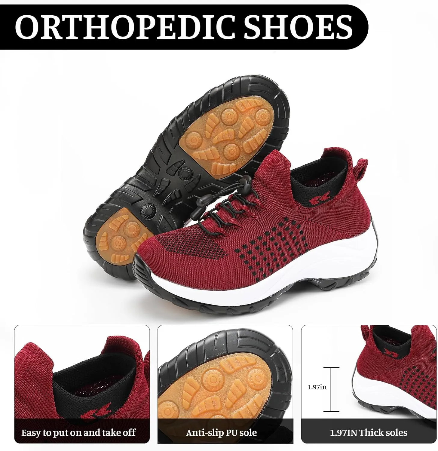 Orthopedic Shoes for Women Men Adjustable Elastic Strap Breathable Sneakers,Lightweight Non Slip Air Cushion Running Walking Sneakers,Outdoor Athletic Waterproof Soles Shoes with Arch Support