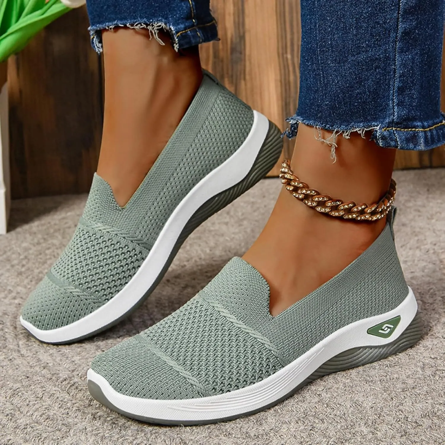 Orthopedic Sneakers for Women Summer Breathable Mesh Slip On Soft Sole Walking Shoes Lightweight Casual Comfortable Fashion Tennis Shoes with Arch Support