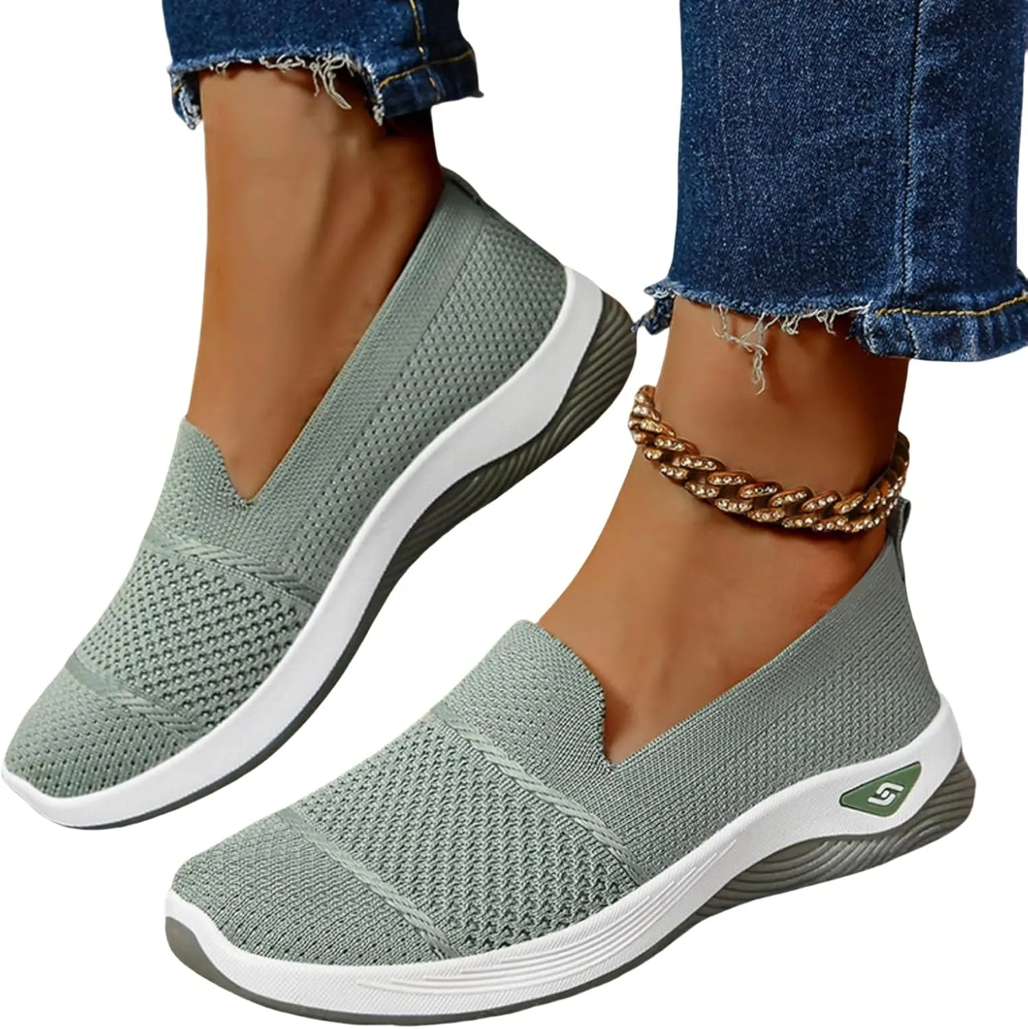 Orthopedic Sneakers for Women Summer Breathable Mesh Slip On Soft Sole Walking Shoes Lightweight Casual Comfortable Fashion Tennis Shoes with Arch Support