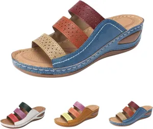 Orthopedic Wedge Sandals For Women Wide Width - Slip On Platform Wedges Slides Slingback Sandals Comfortable Color Block Lady Walking Shoes Casual Beach Open Toe Arch Support Footbed
