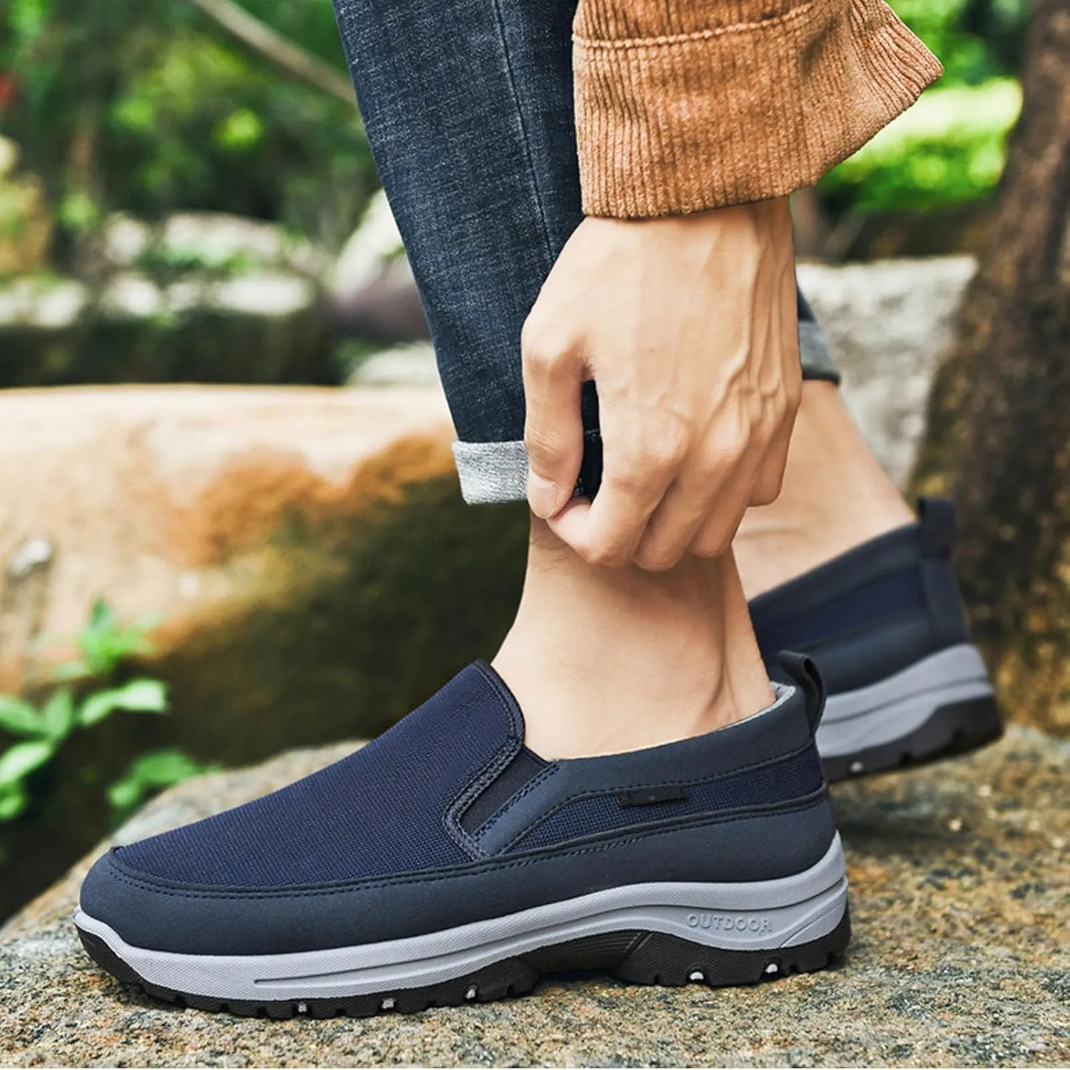 Orthoture Mens Shoes, Orthowalkway Mens Shoes Slip On, Men's Arch Support Canvas Loafers Orthopedic Waterproof Sneakers