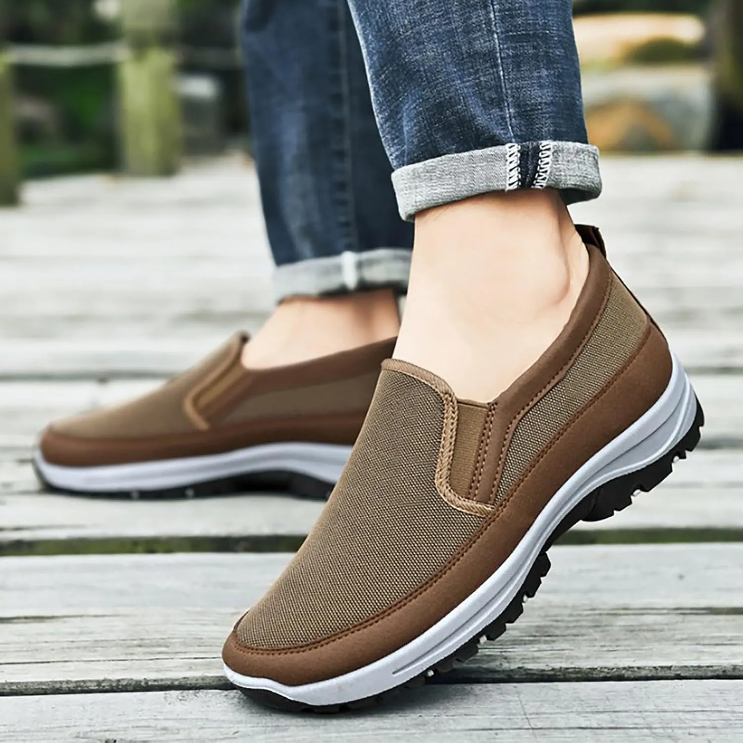 Orthoture Mens Shoes Orthowalkway Mens Shoes Walking Shoes Men Outdoor Casual Arch Support Slip-On Canvas Loafers