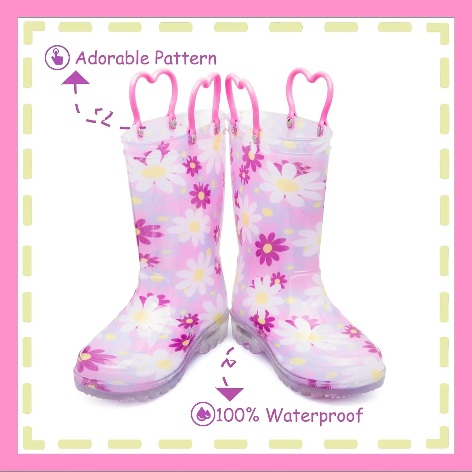 Outee Toddler Kids Adorable Lightwight Waterproof Rain Boots Light Up by Steps
