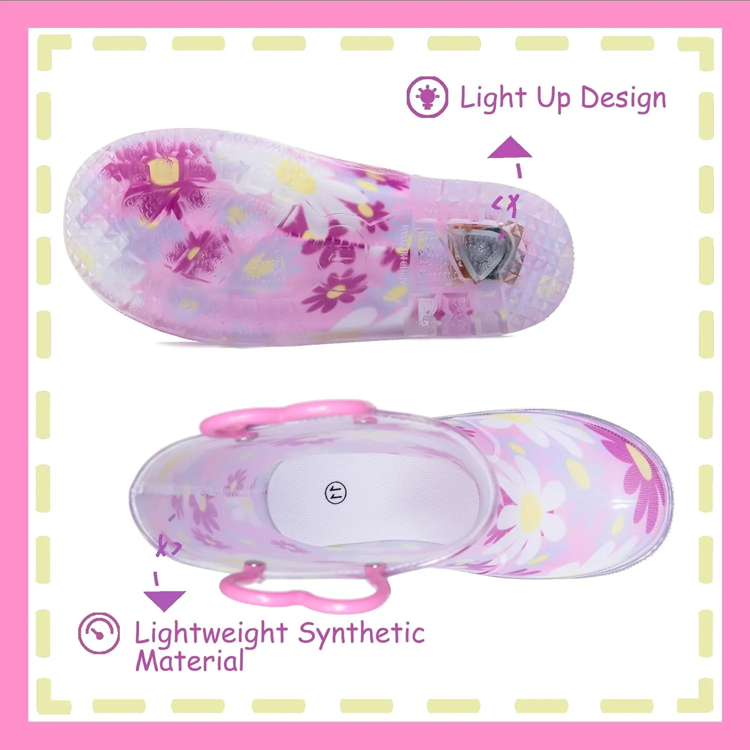 Outee Toddler Kids Adorable Lightwight Waterproof Rain Boots Light Up by Steps