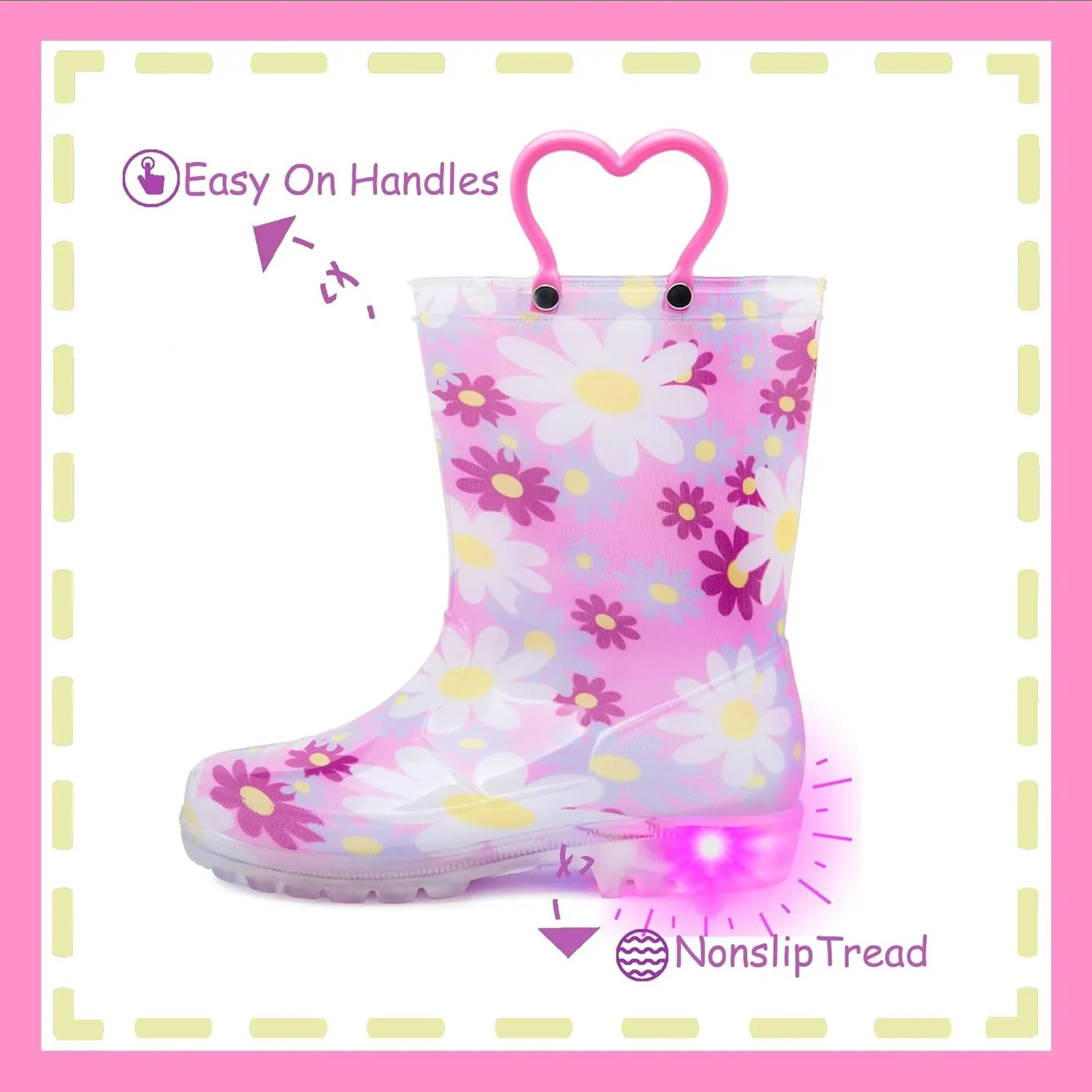 Outee Toddler Kids Adorable Lightwight Waterproof Rain Boots Light Up by Steps