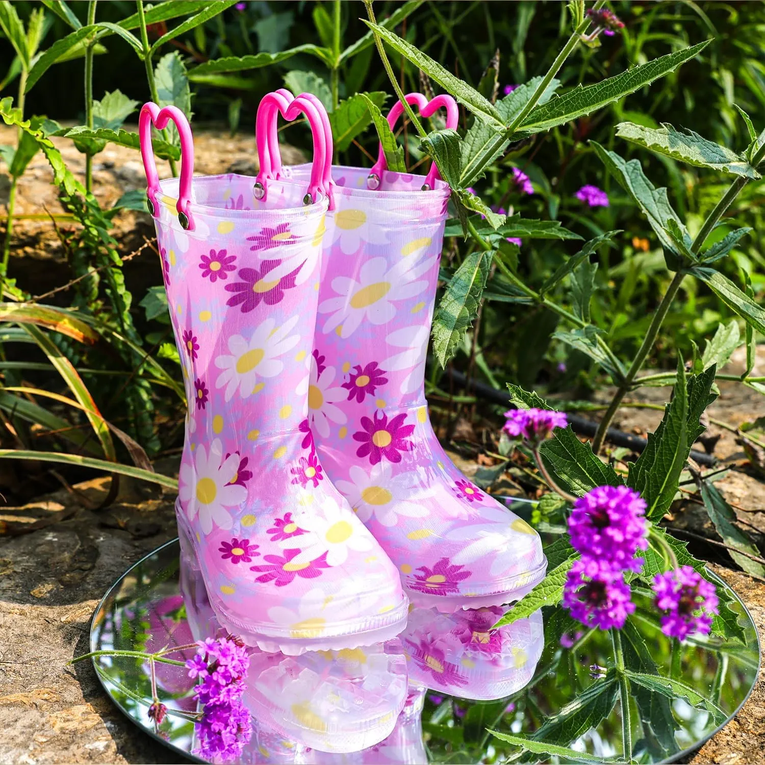 Outee Toddler Kids Adorable Lightwight Waterproof Rain Boots Light Up by Steps