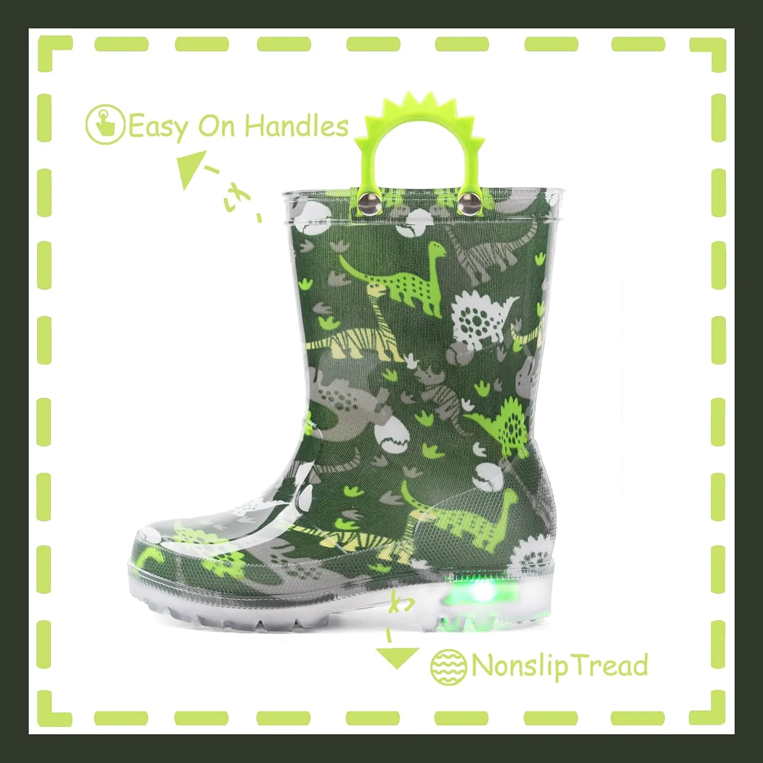 Outee Toddler Kids Adorable Lightwight Waterproof Rain Boots Light Up by Steps
