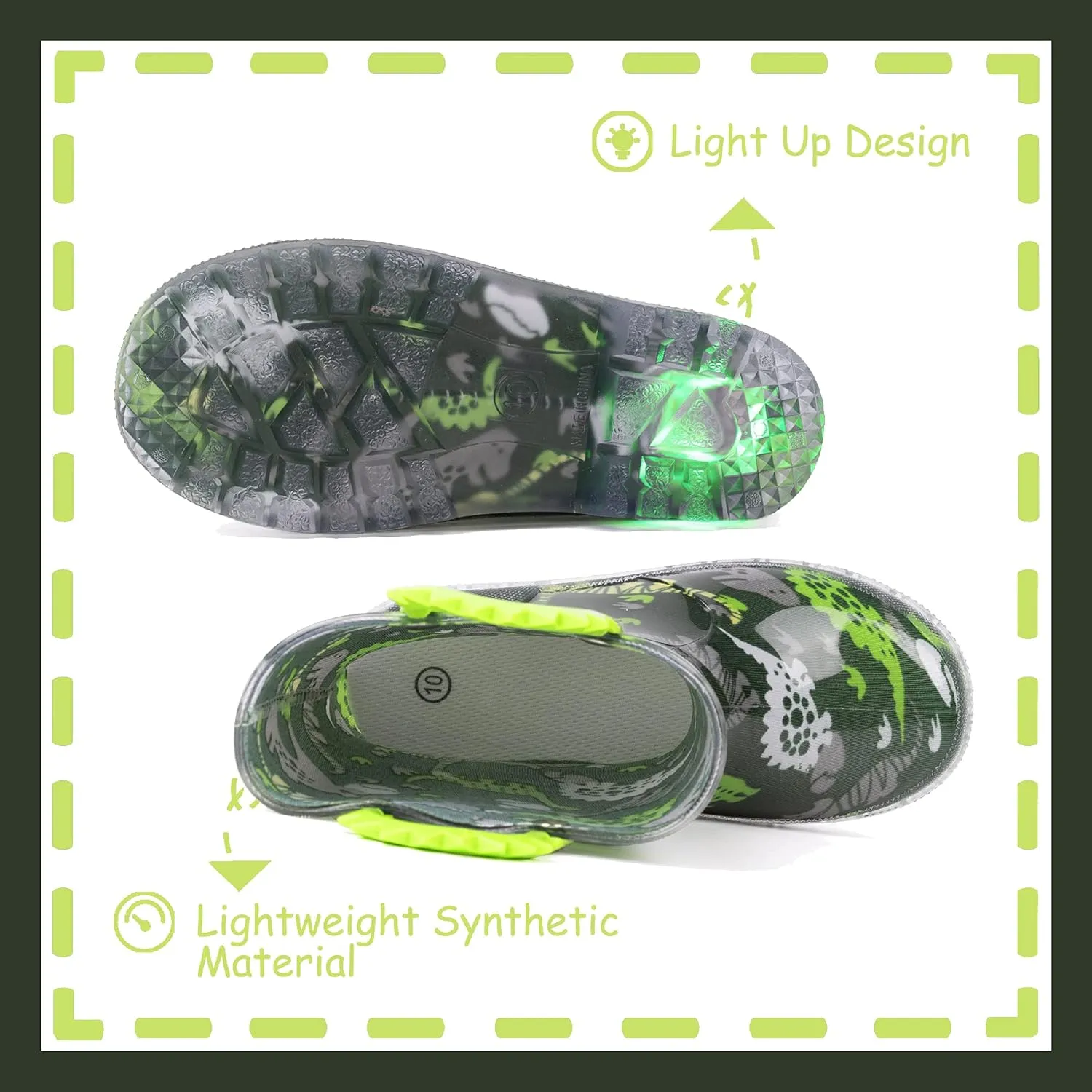 Outee Toddler Kids Adorable Lightwight Waterproof Rain Boots Light Up by Steps