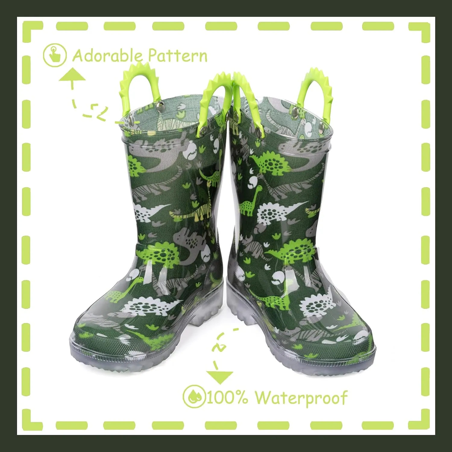 Outee Toddler Kids Adorable Lightwight Waterproof Rain Boots Light Up by Steps