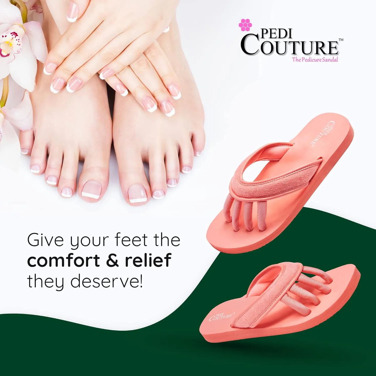 Pedicure Sandals with Built In Toe Separators for Women - Comfortable Spa Style Flip Flops for Home, Salon, Yoga & Gym Use