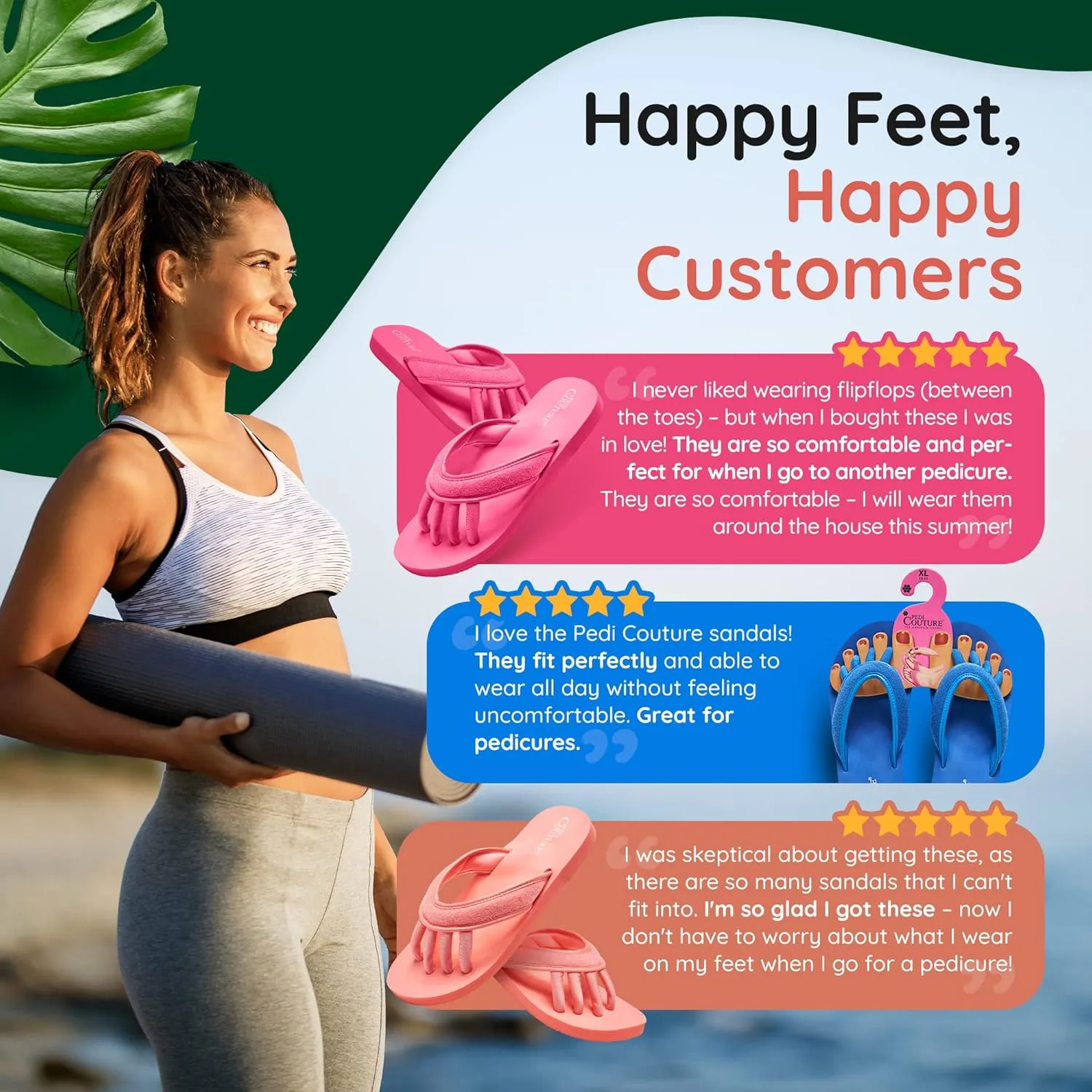Pedicure Sandals with Built In Toe Separators for Women - Comfortable Spa Style Flip Flops for Home, Salon, Yoga & Gym Use