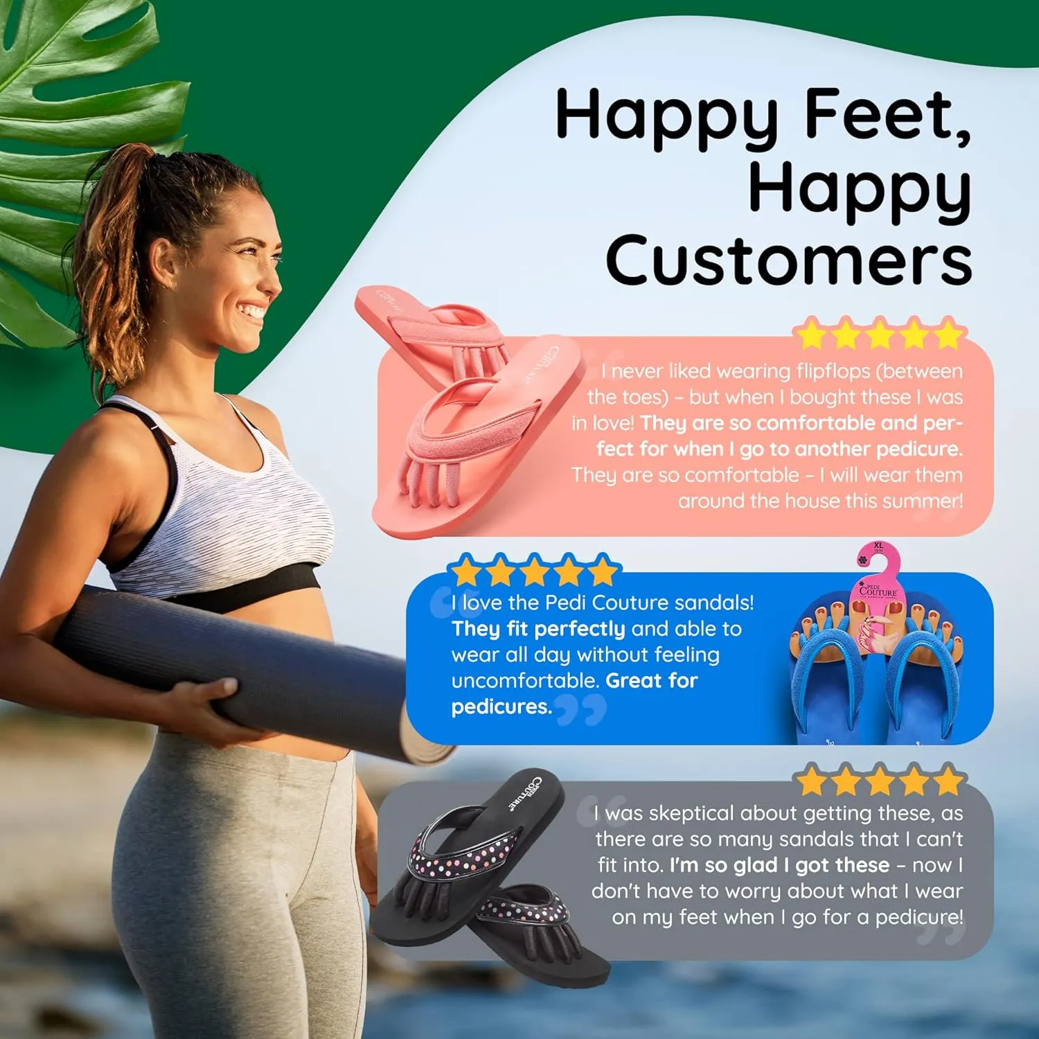 Pedicure Sandals with Built In Toe Separators for Women - Comfortable Spa Style Flip Flops for Home, Salon, Yoga & Gym Use