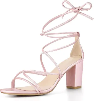 Perphy Lace Up Heels Strappy Chunky Heel Sandals for Women