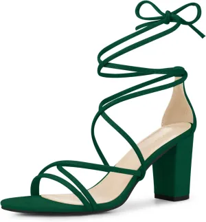 Perphy Lace Up Heels Strappy Chunky Heel Sandals for Women
