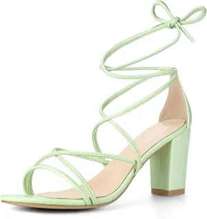 Perphy Lace Up Heels Strappy Chunky Heel Sandals for Women