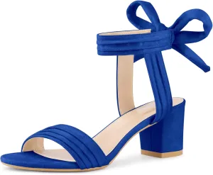 Perphy Pleated Open Toe Lace Up Chunky Heels Sandals for Women