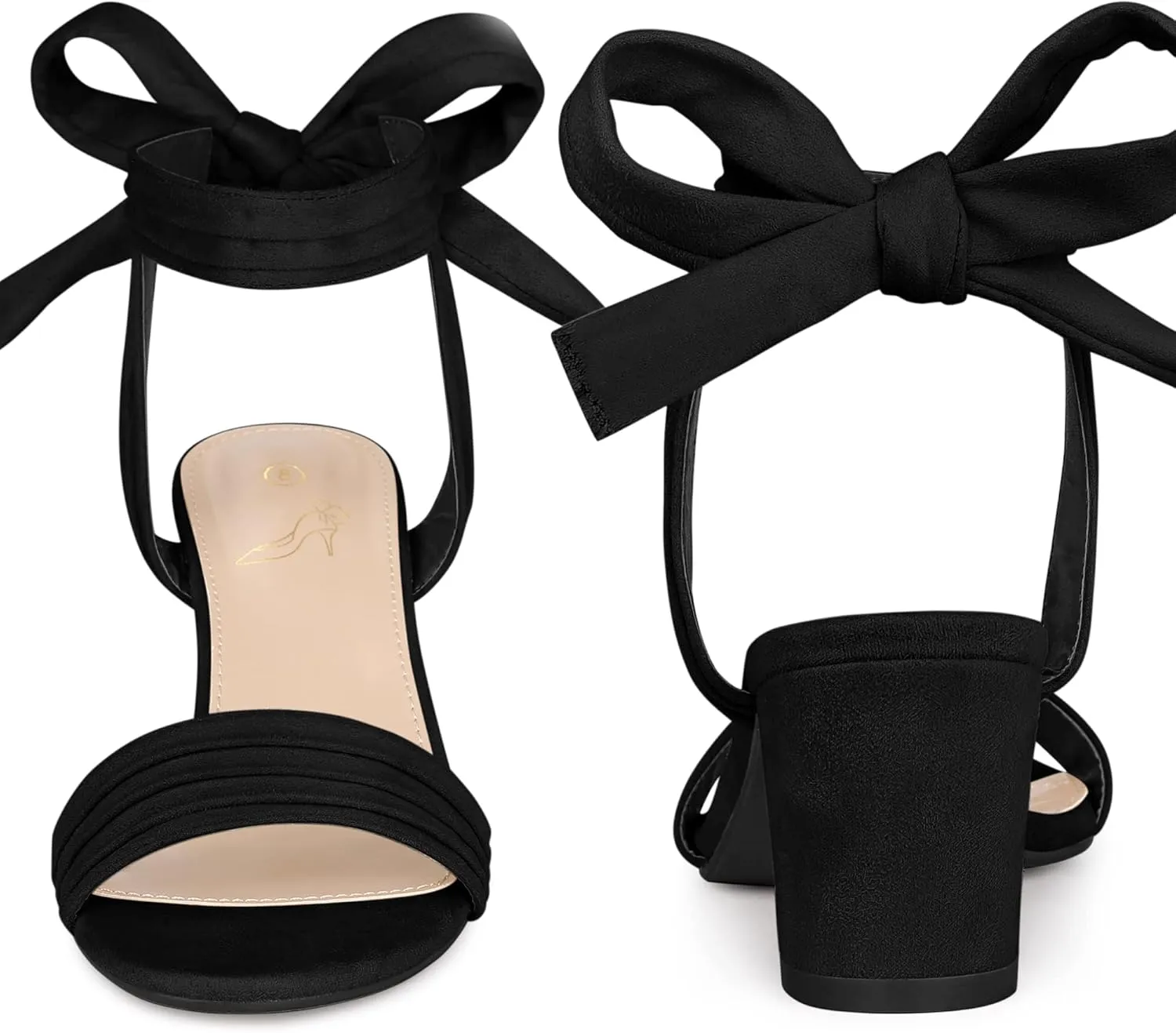 Perphy Pleated Open Toe Lace Up Chunky Heels Sandals for Women