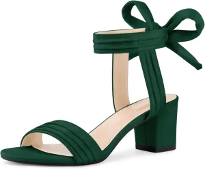 Perphy Pleated Open Toe Lace Up Chunky Heels Sandals for Women