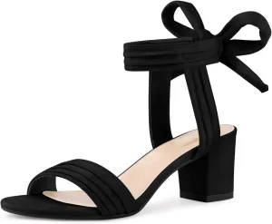 Perphy Pleated Open Toe Lace Up Chunky Heels Sandals for Women