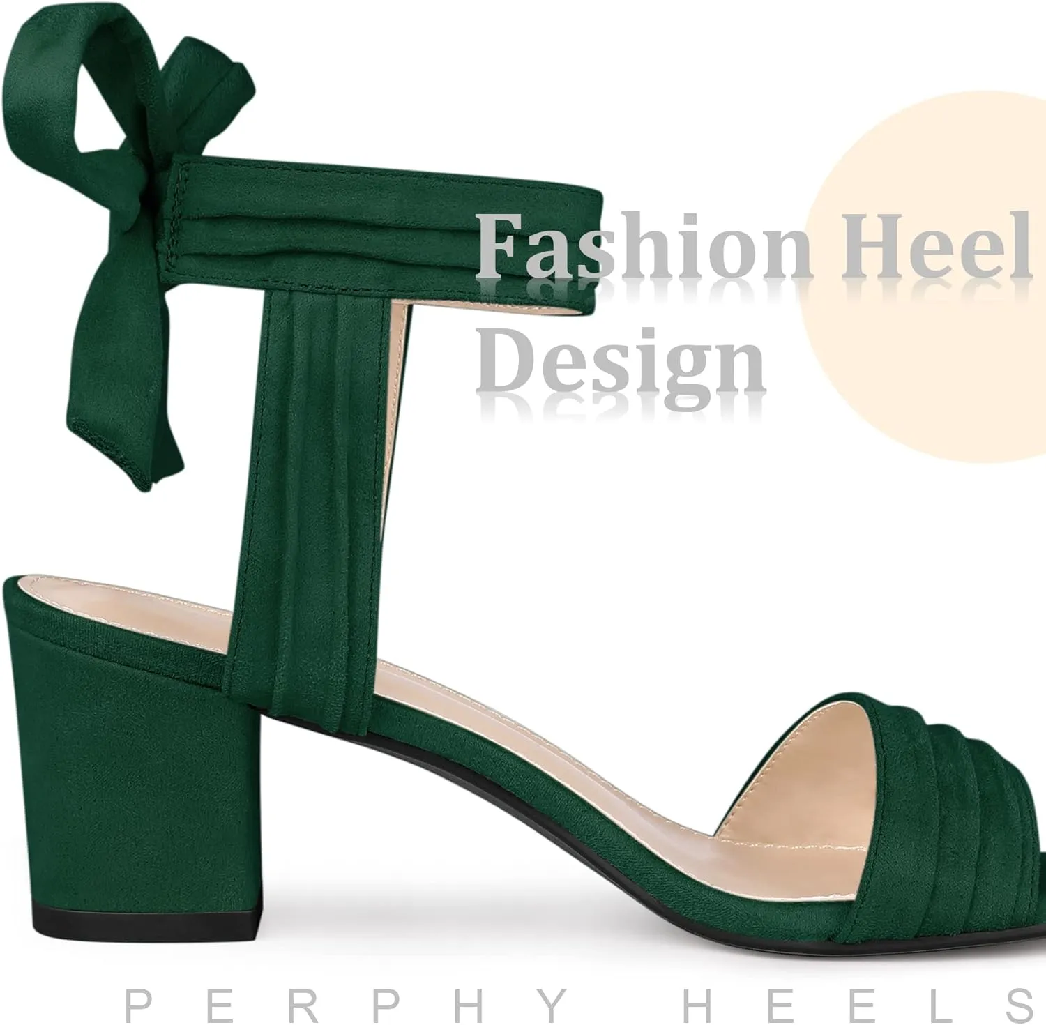 Perphy Pleated Open Toe Lace Up Chunky Heels Sandals for Women