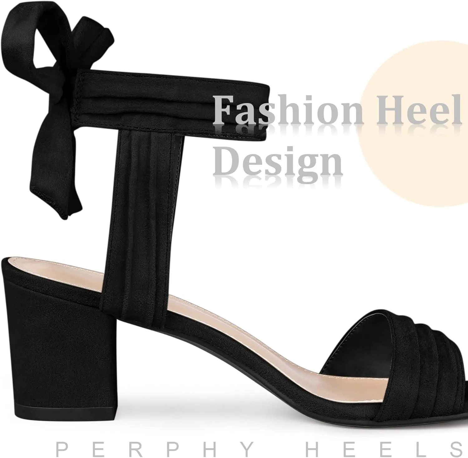 Perphy Pleated Open Toe Lace Up Chunky Heels Sandals for Women