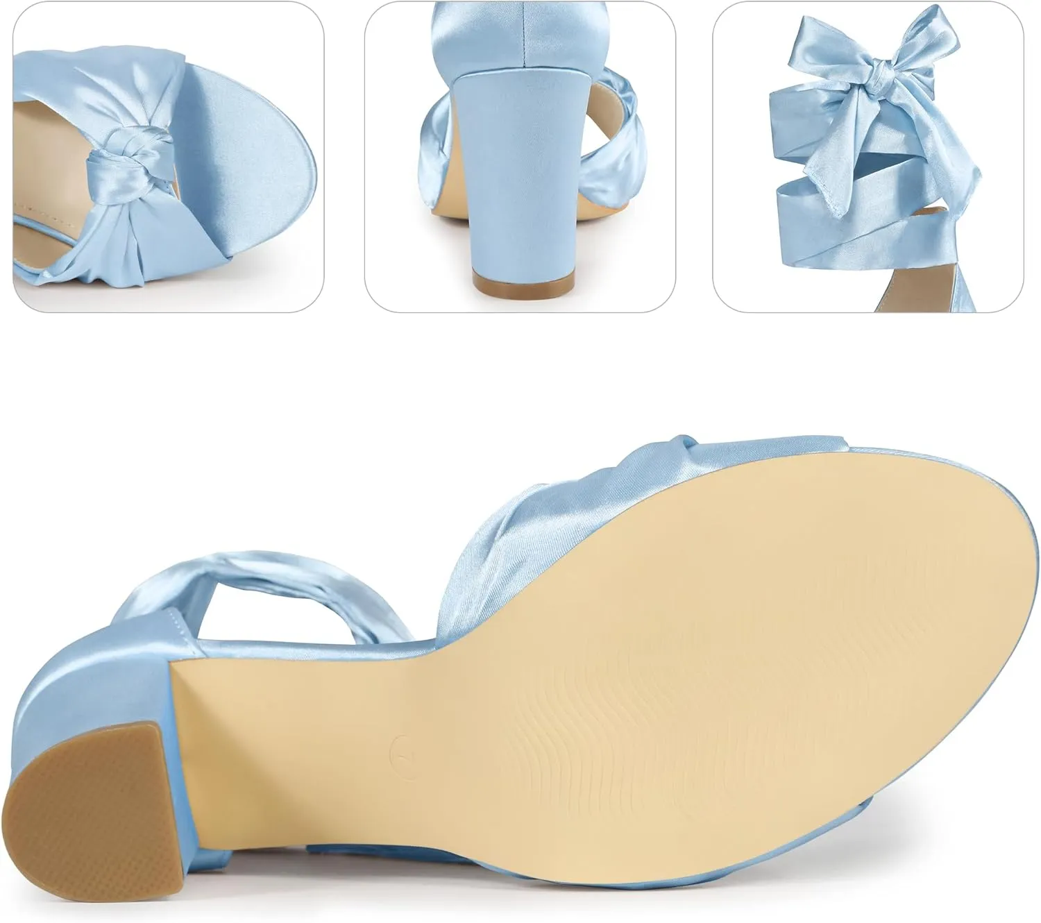 Perphy Satin Open Toe Lace Up Block Heels Sandals for Women