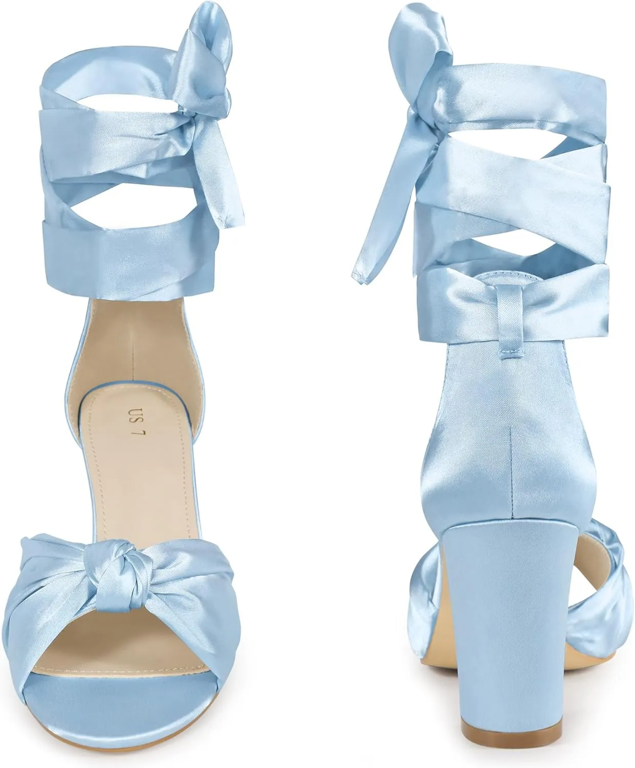 Perphy Satin Open Toe Lace Up Block Heels Sandals for Women