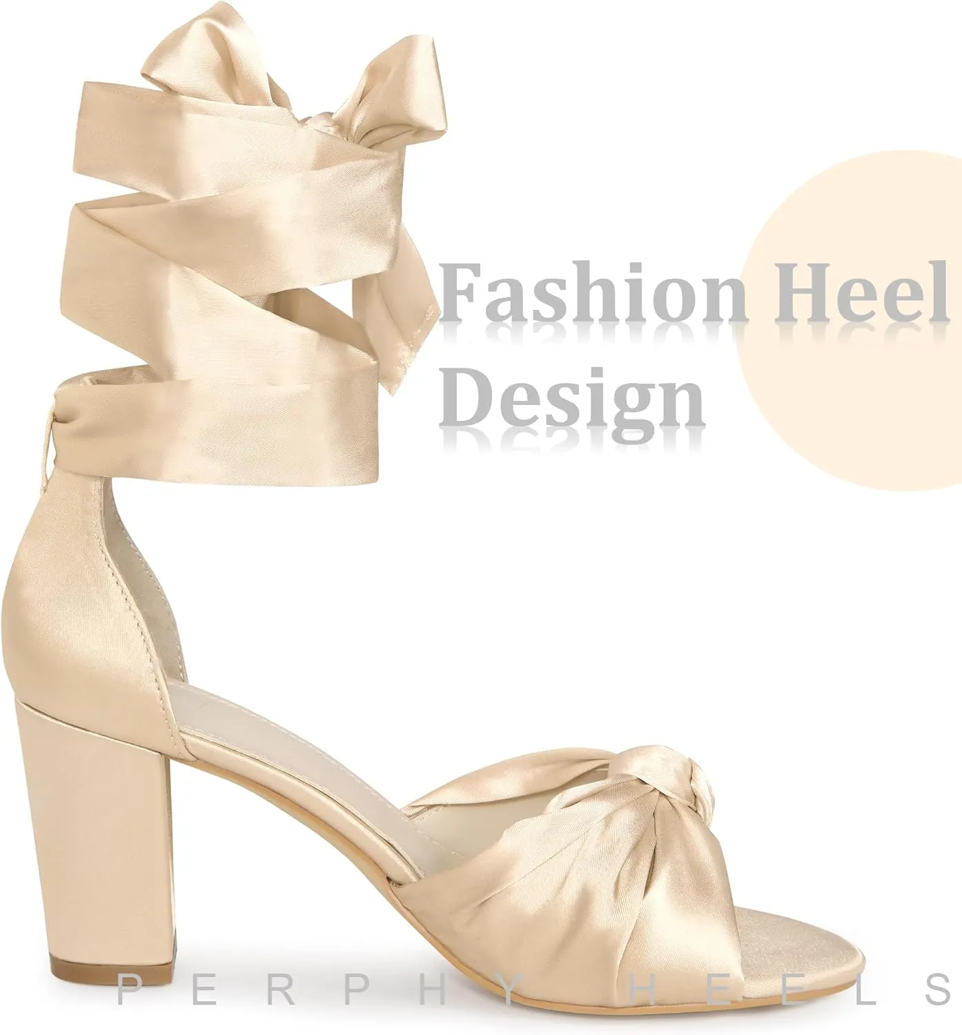 Perphy Satin Open Toe Lace Up Block Heels Sandals for Women