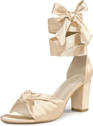 Perphy Satin Open Toe Lace Up Block Heels Sandals for Women