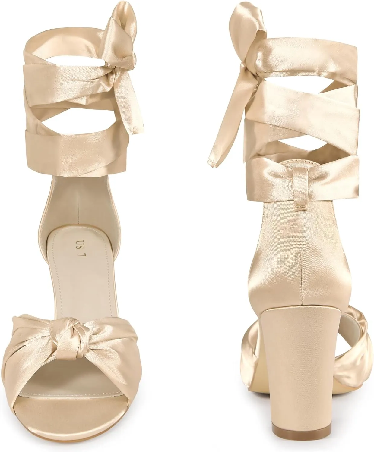 Perphy Satin Open Toe Lace Up Block Heels Sandals for Women