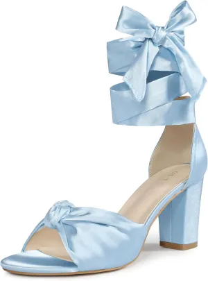 Perphy Satin Open Toe Lace Up Block Heels Sandals for Women