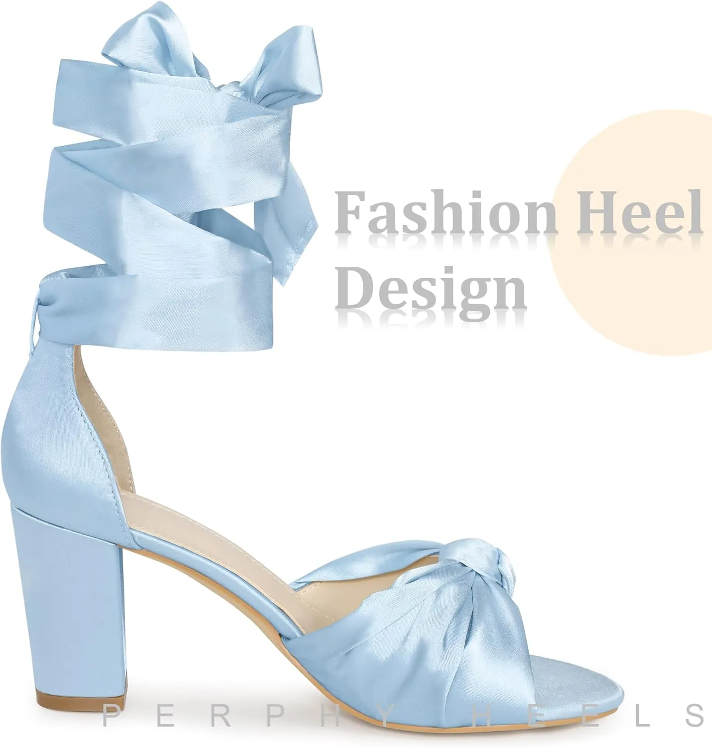Perphy Satin Open Toe Lace Up Block Heels Sandals for Women