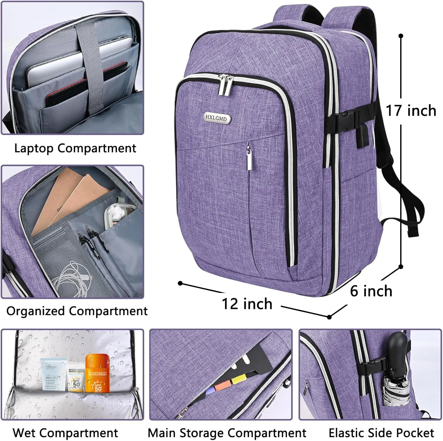 Personal Item Travel Carry On Luggage Backpack for Women Men Flight Approved Casual Weekender Laptop Bag for College Business Outdoors Hiking Water Resistant Lightweight Daypack with USB Charging Port
