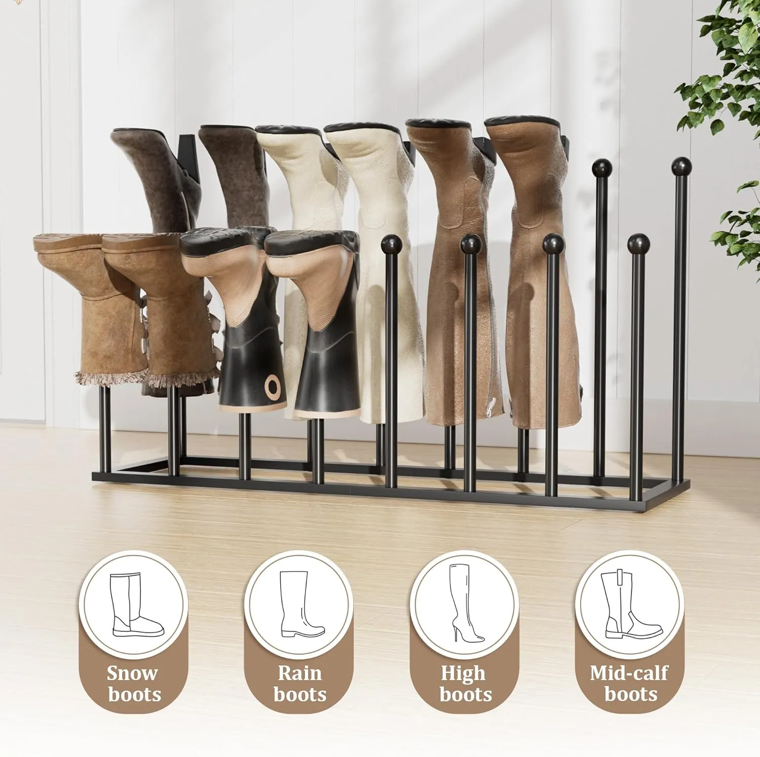 pickpiff Boot Rack Organizer Tall Boots, Black Boot Storage Organizer Tall Boots for Closet, Entryway, Garage, Porch, Free Standing Shoe Racks for 8 Pairs