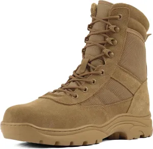 QUNLON Men's Tactical Military Boots Side Zipper Lightweight 8'' Army Combat Motorcycle Boots for Duty Work