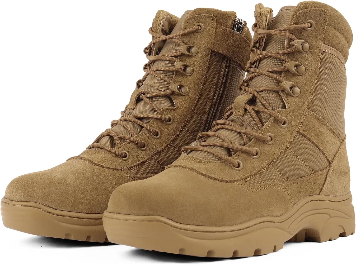 QUNLON Men's Tactical Military Boots Side Zipper Lightweight 8'' Army Combat Motorcycle Boots for Duty Work