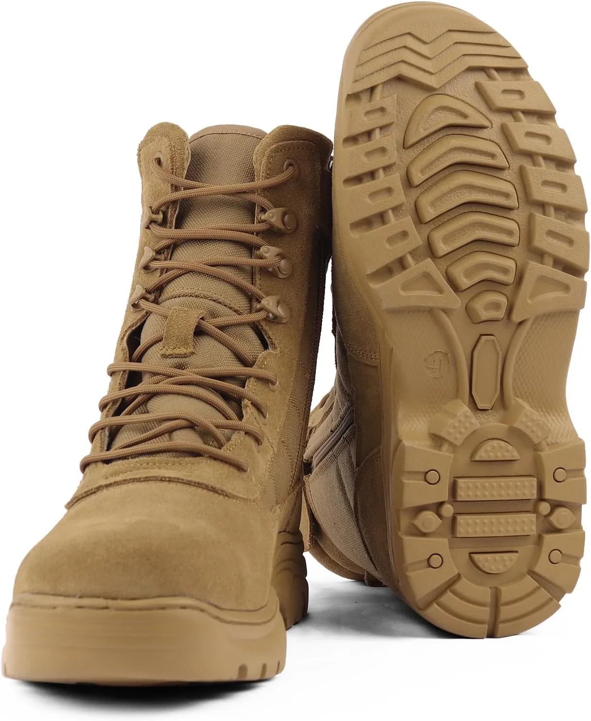 QUNLON Men's Tactical Military Boots Side Zipper Lightweight 8'' Army Combat Motorcycle Boots for Duty Work