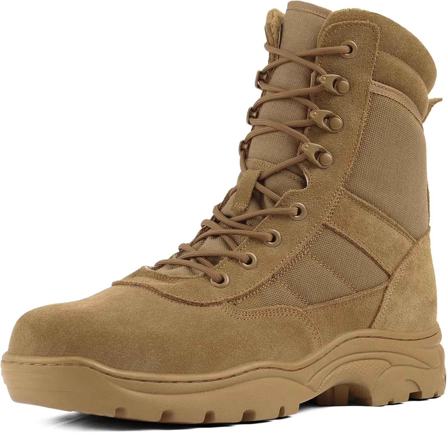 QUNLON Men's Tactical Military Boots Side Zipper Lightweight 8'' Army Combat Motorcycle Boots for Duty Work