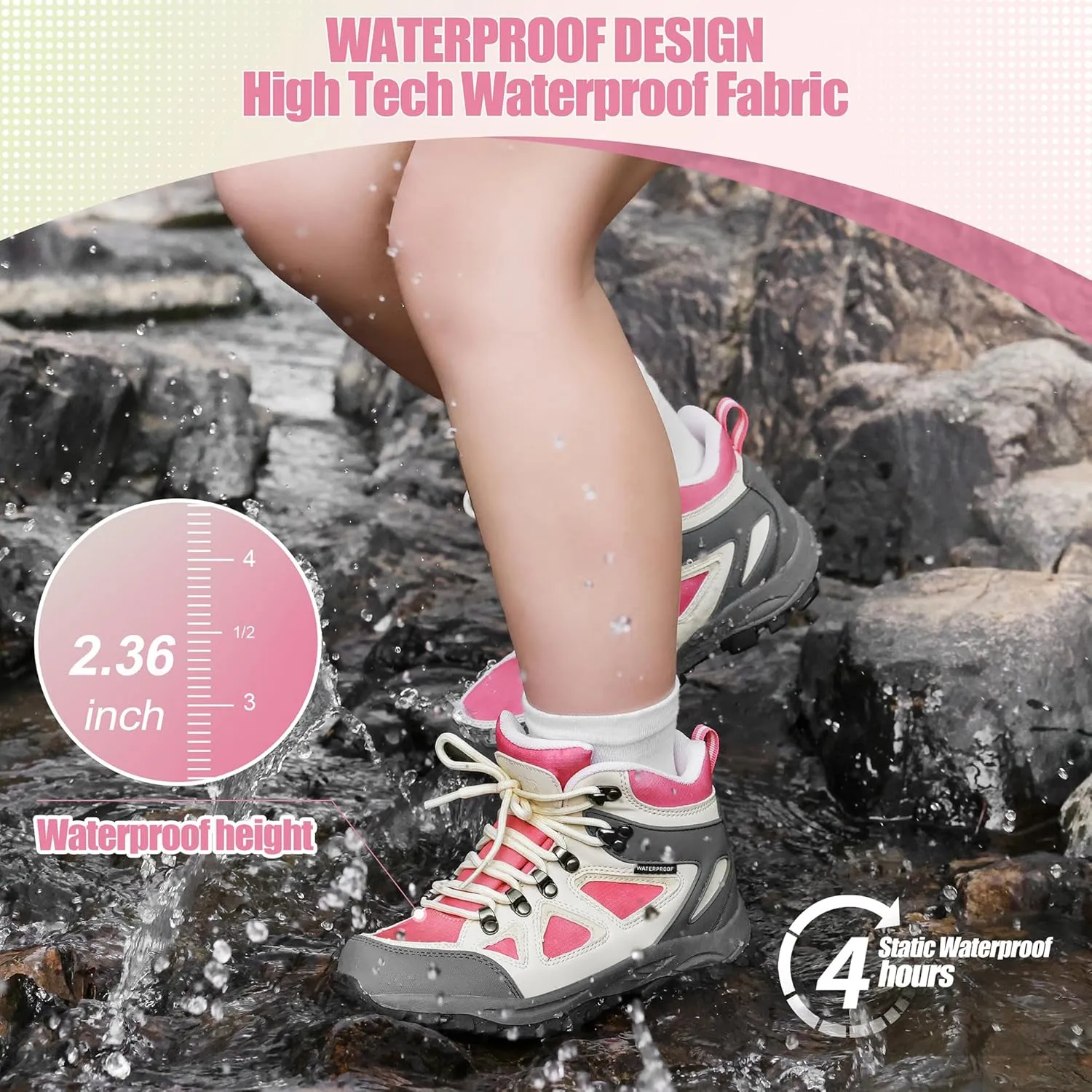 R CORD Kids Hiking Boots Girls Hiking Boots Waterproof Non-Slip for Outdoor Lace-Up Closure Durable TPR Traction Outsole Kids Hiking Shoes