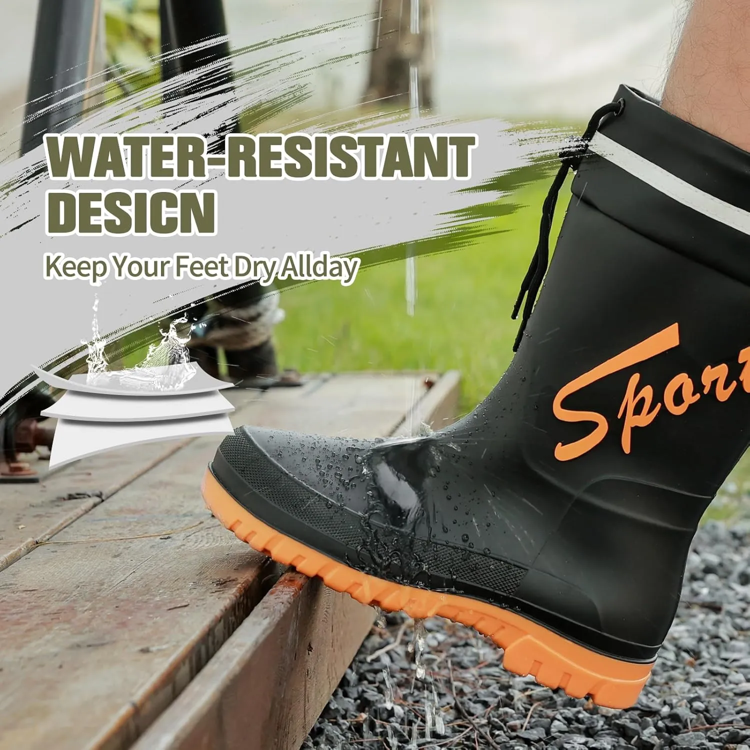 Rain Boots for Men, Waterproof Rubber Boots Mens Garden Boots, Comfort Lightweight Raining Shoes, Elastic Chelsea Ankle Rain Boots Fishing Shoes for Yard Farm Outdoor Work