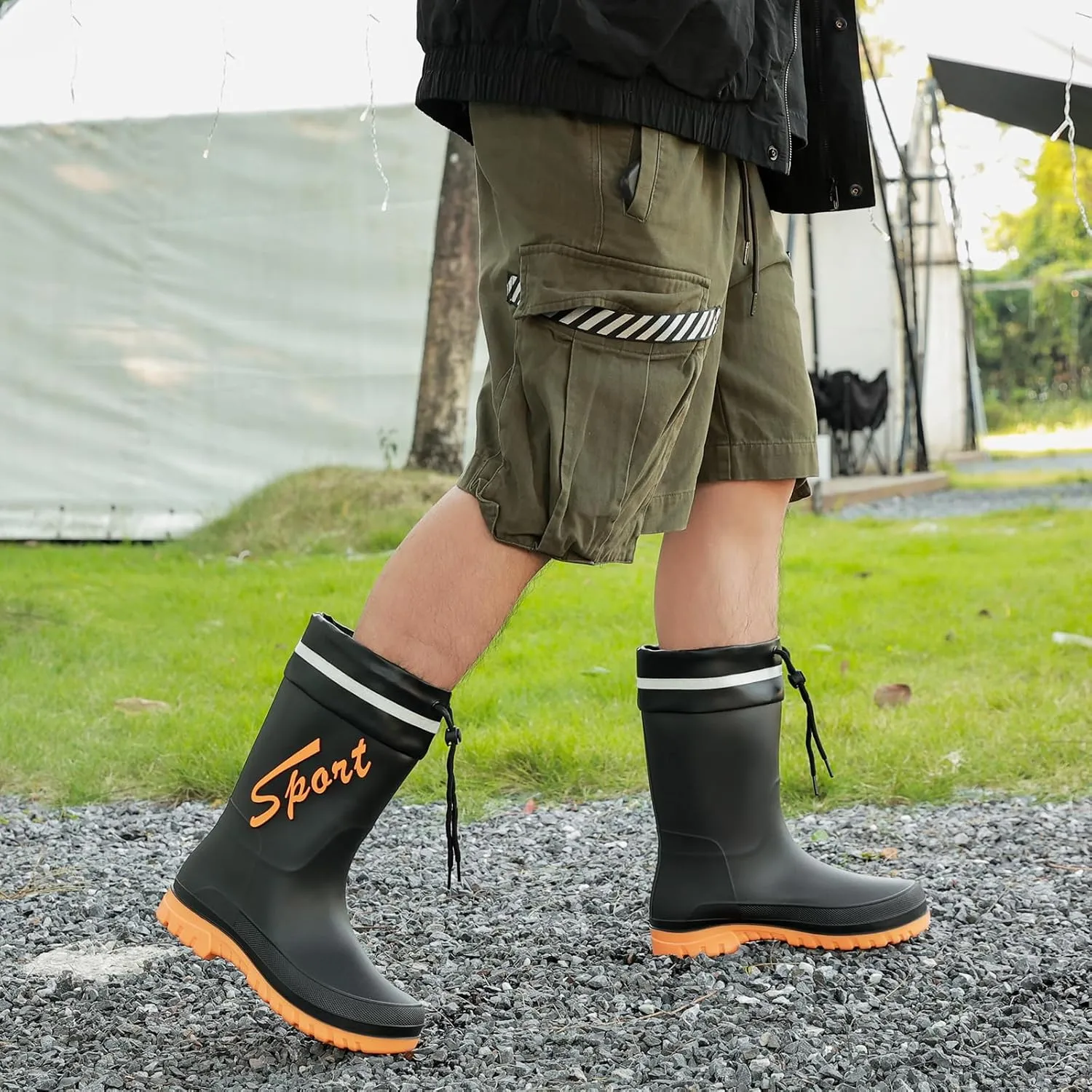 Rain Boots for Men, Waterproof Rubber Boots Mens Garden Boots, Comfort Lightweight Raining Shoes, Elastic Chelsea Ankle Rain Boots Fishing Shoes for Yard Farm Outdoor Work