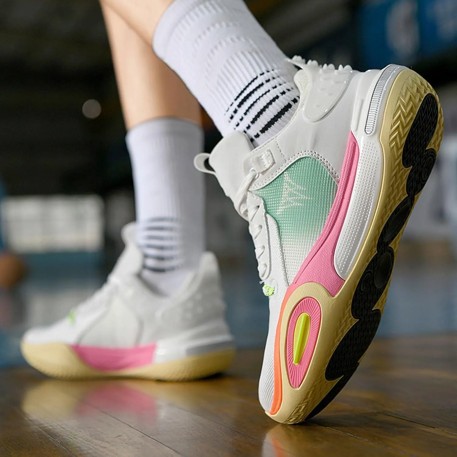 Ravr Road Men's Breathable Non-Slip Basketball Sneakers Athletic Sport Shoes with Rubber Outsole Comfortable Casual Design for Outdoor & Indoor Play