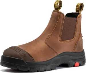 ROCKROOSTER Gammon Men's Slip On Work Boots, 6" Steel Toe Chelsea Work Boots, Toe Cap Oiled Leather Rubber Boots, Arch Support, Coolmax, Comfortable, ASTM F2413-18 Electrical Hazard EH, AK224ST