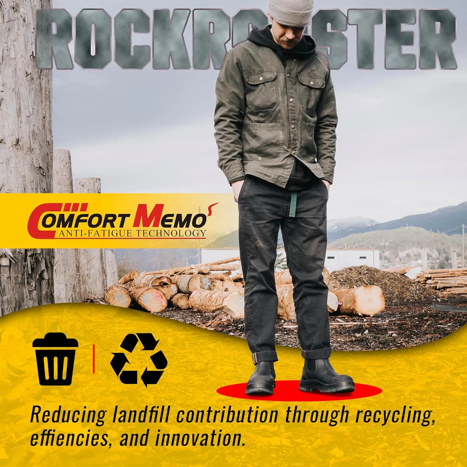 ROCKROOSTER Work Boots for Men, 6 inch Steel Toe, Slip On Safety Leather Chelsea Durable and Comfortable Work Shoes (AK227, AK222)