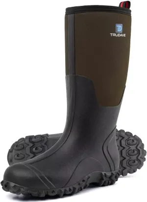 Rubber Boots for Men with Steel Shank, Waterproof Insulated Reliable Rain Boots for Outdoor Work Hunting, Warm Dry 5mm Neoprene Anti-slip All-Season Mud Boots, Size 5-14