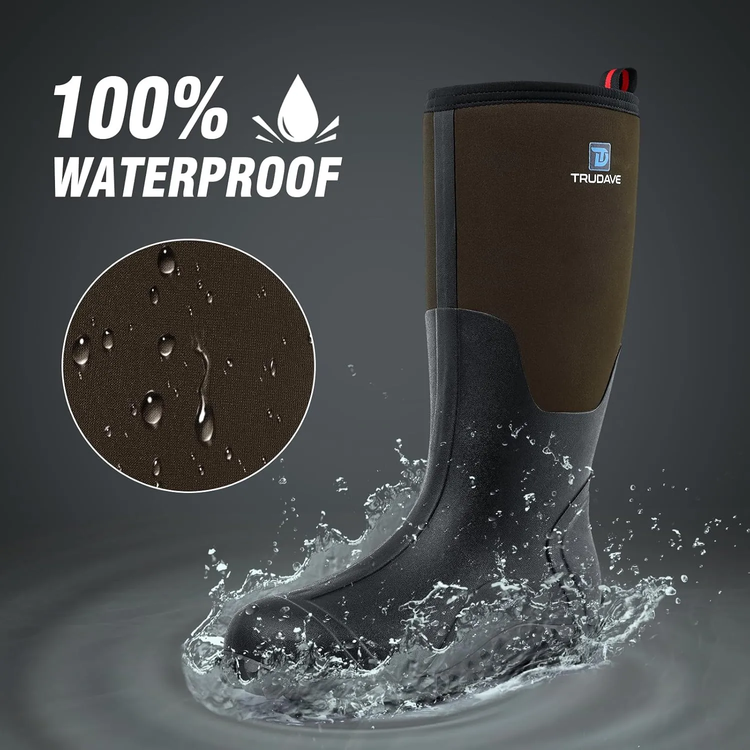 Rubber Boots for Men with Steel Shank, Waterproof Insulated Reliable Rain Boots for Outdoor Work Hunting, Warm Dry 5mm Neoprene Anti-slip All-Season Mud Boots, Size 5-14