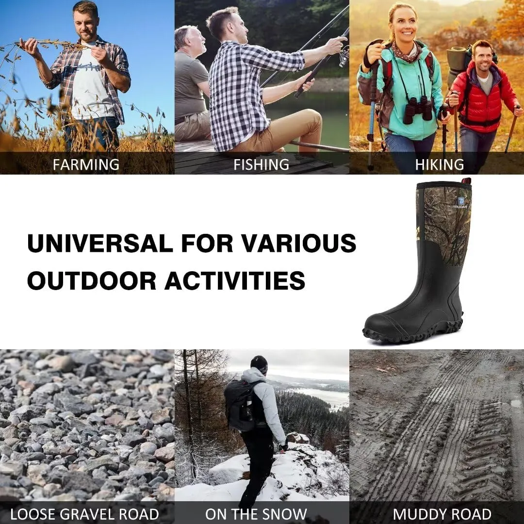 Rubber Boots for Men with Steel Shank, Waterproof Insulated Reliable Rain Boots for Outdoor Work Hunting, Warm Dry 5mm Neoprene Anti-slip All-Season Mud Boots, Size 5-14