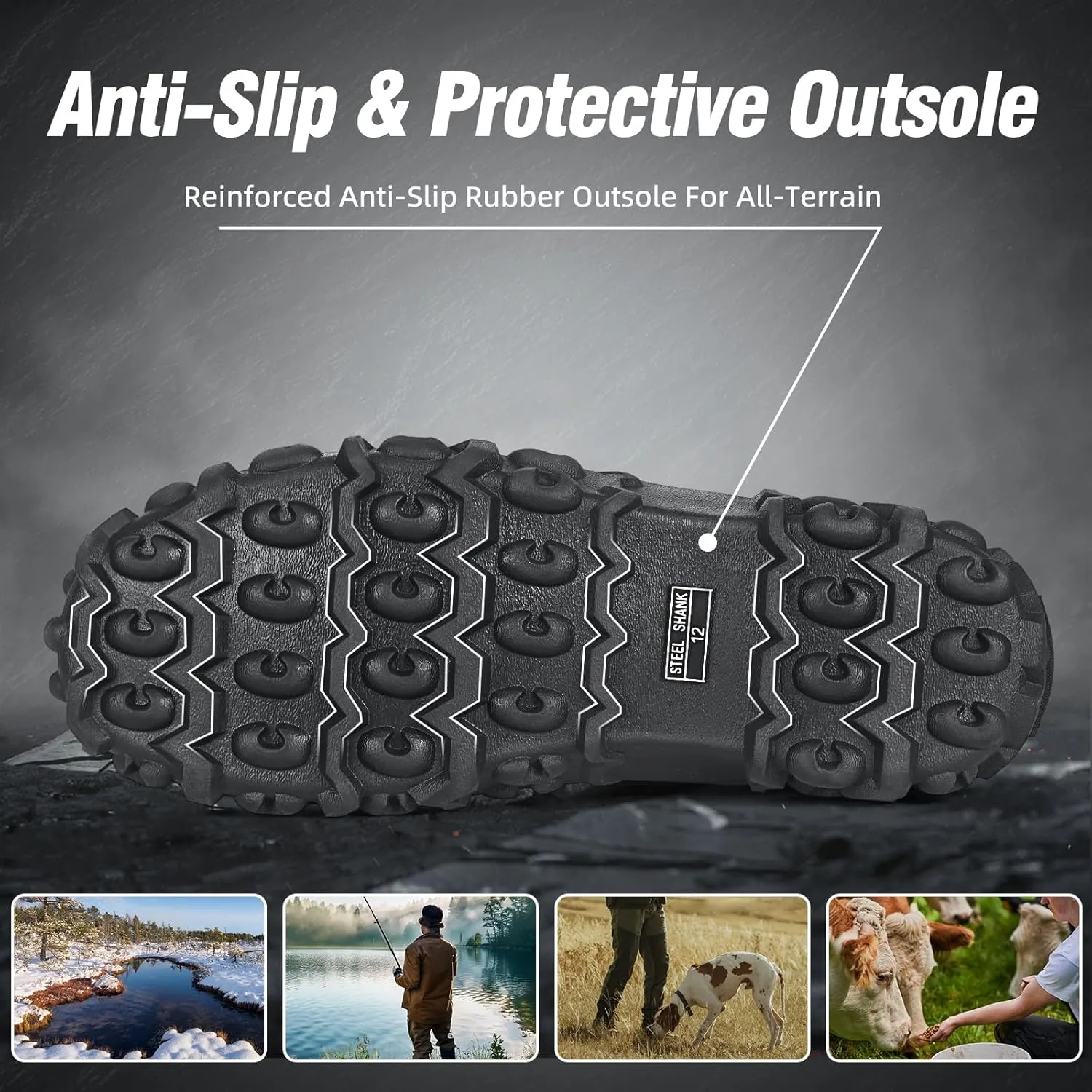 Rubber Boots for Men with Steel Shank, Waterproof Insulated Reliable Rain Boots for Outdoor Work Hunting, Warm Dry 5mm Neoprene Anti-slip All-Season Mud Boots, Size 5-14